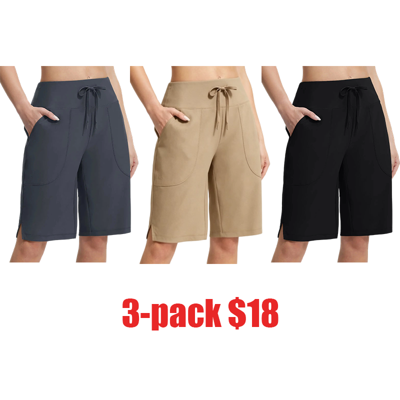 Women's High Waist Swim Shorts – Knee Length Bermuda Bottoms with Liner & Pockets, Quick Dry Stretch Swimwear for Beach & Pool