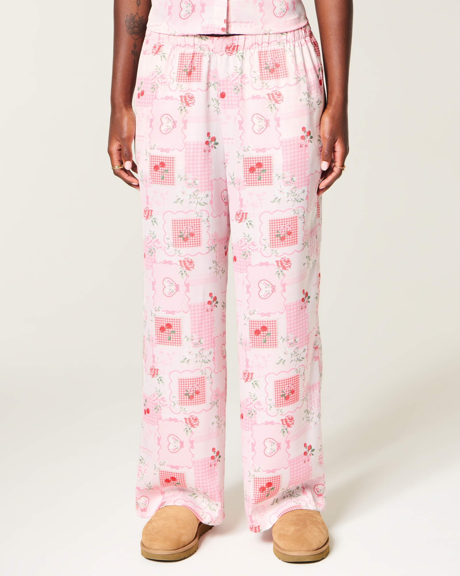 Patchwork Pattern Wide-Leg Pants