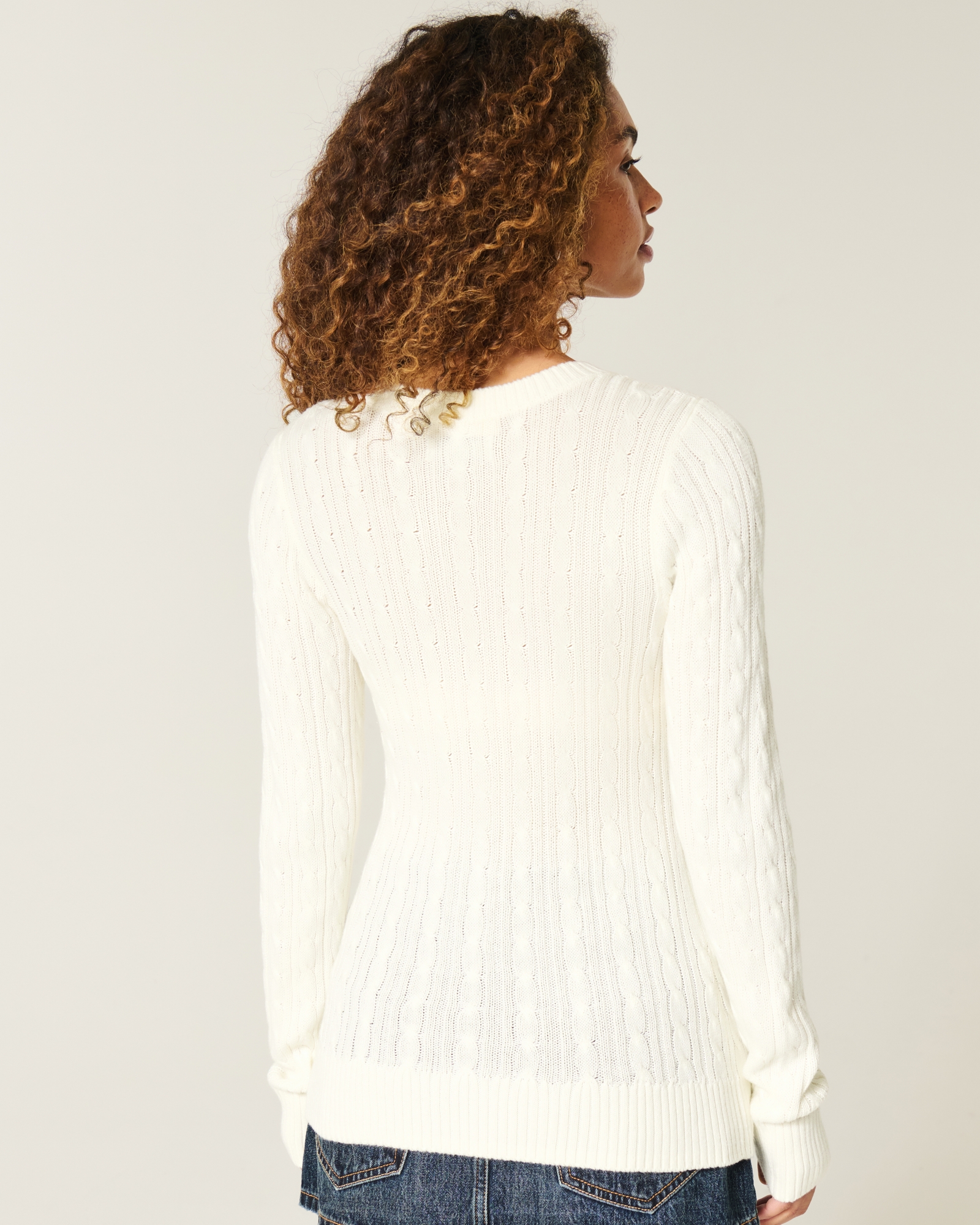 Cable-Knit Heart Crew Sweater