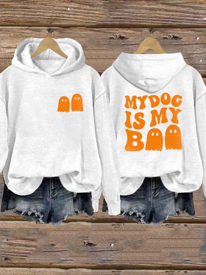 Women's My Dog Is My Boo Halloween Dog Print Hoodie