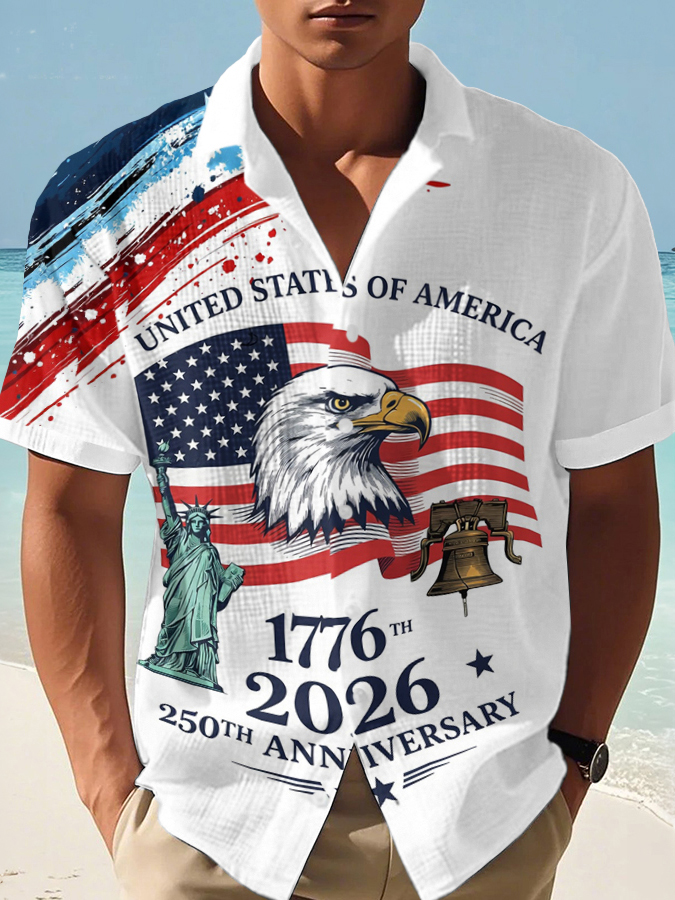 Men's Hawaii Vacation United States Independence Day Printed Casual Shirt