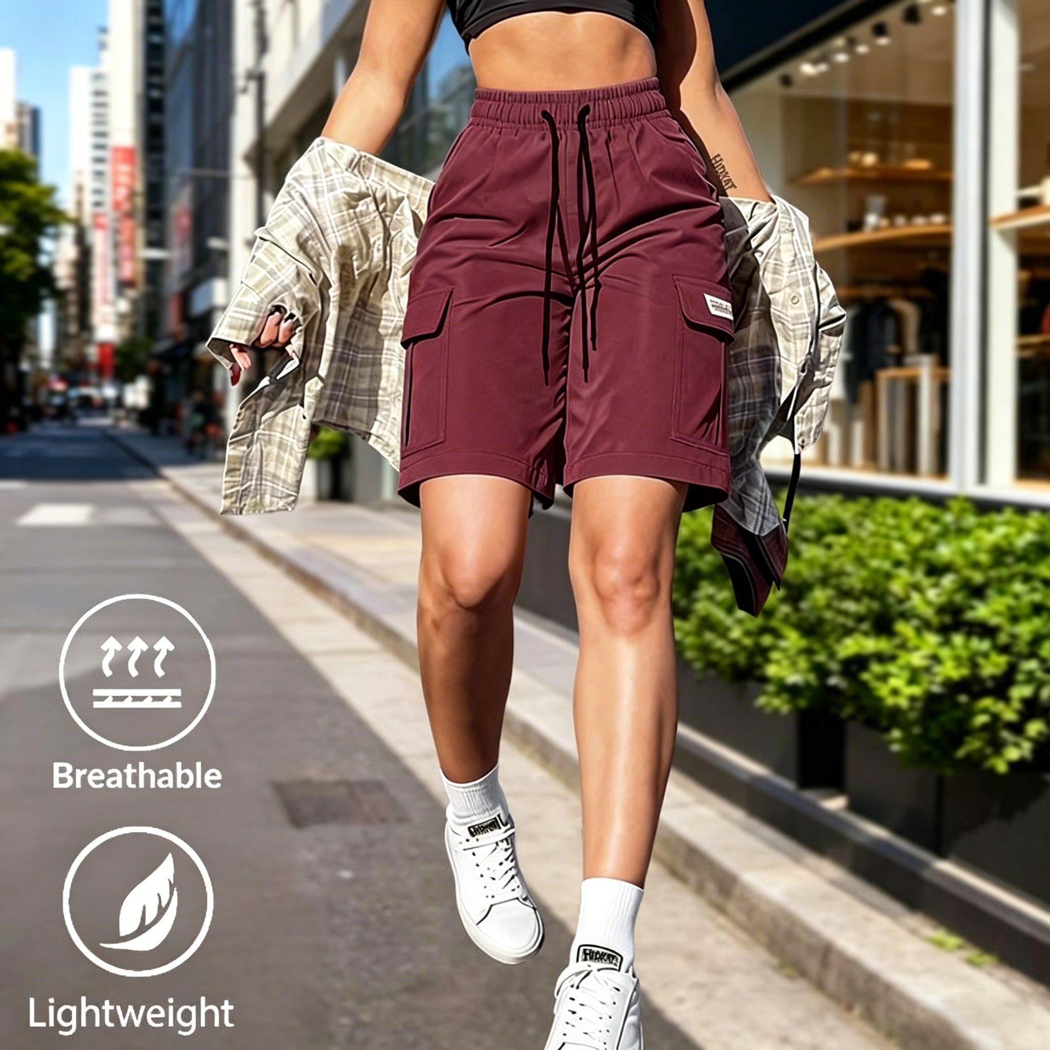 Women’s 8-Pack Cargo Shorts – Elastic Waist, Drawstring & Pockets