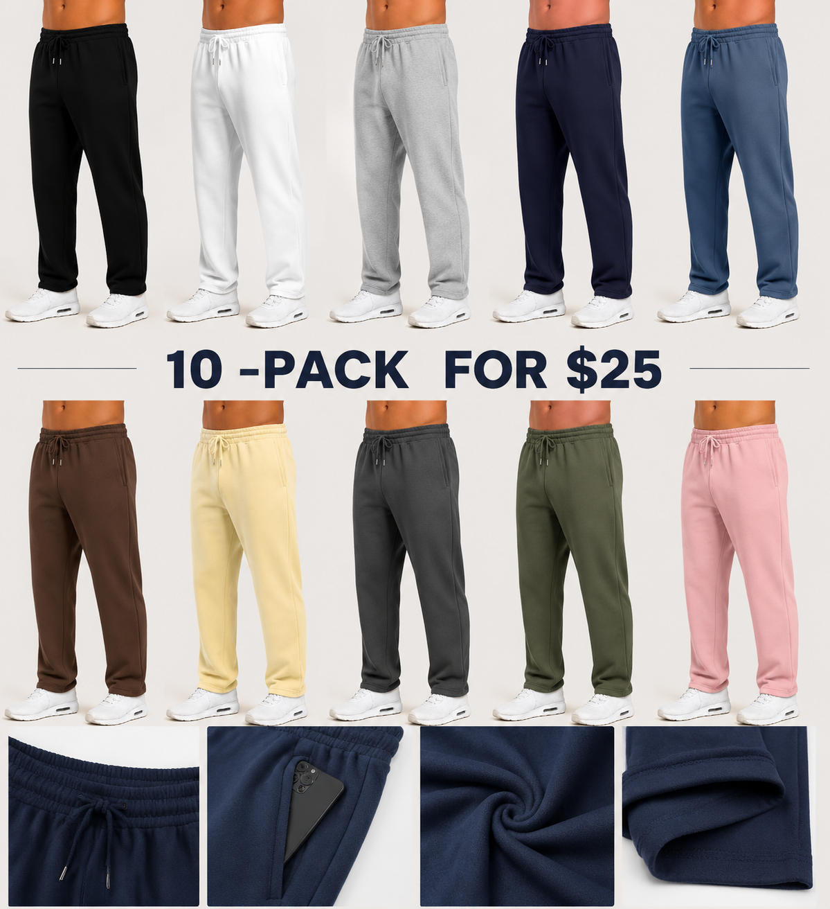 Men’s Heavyweight Fleece Open-Bottom Sweatpants – Classic Relaxed Fit Joggers (XS–5XL)