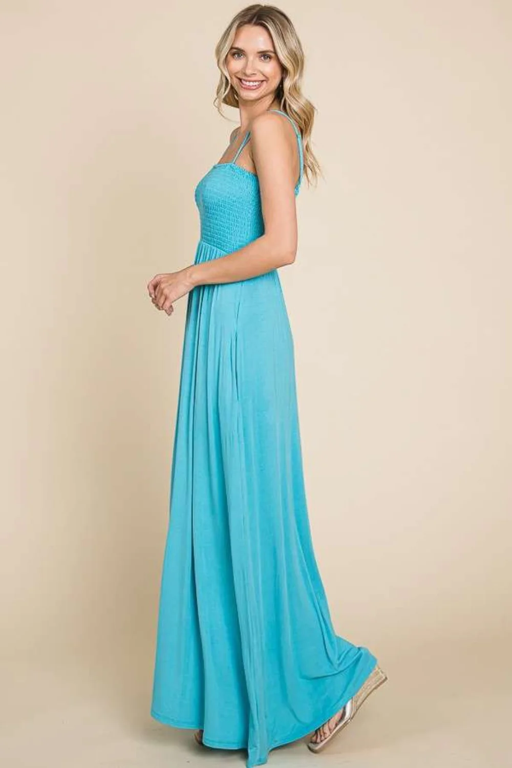 Full Size Smocked Cami Maxi Dress with Pockets