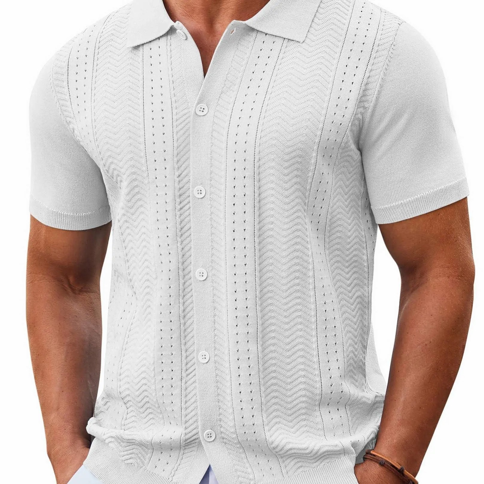 Men's Knit Button Down Shirt – Short Sleeve Summer Casual Vintage Beach Top