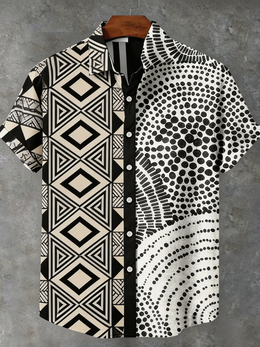 Abstract African Tribal Geometric Art Print Casual 100% Cotton Shirt