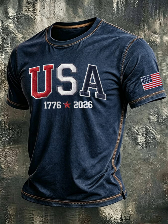 Men'S  USA 1776-2026 Printed Casual T-Shirt