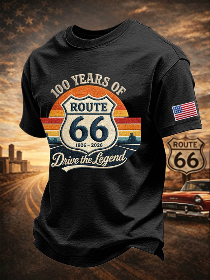 Men's Route 66 Centennial Mother Road Print Round Neck T-shirt