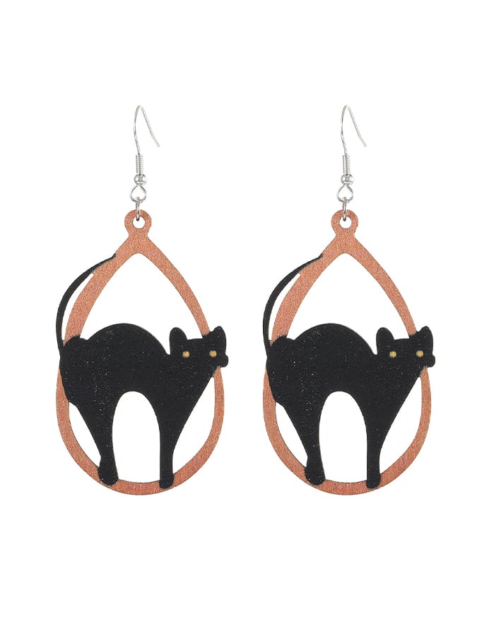 Women's Halloween Black Cat Earrings