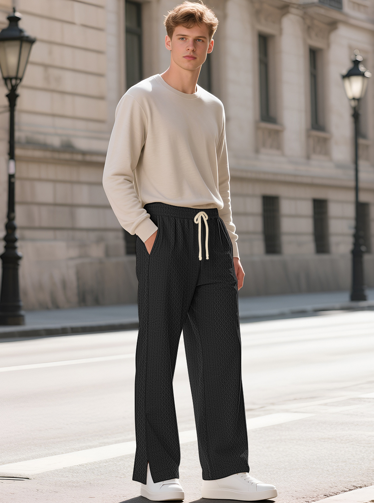 Men's Waffle Drawstring Sportswear Straight Pants