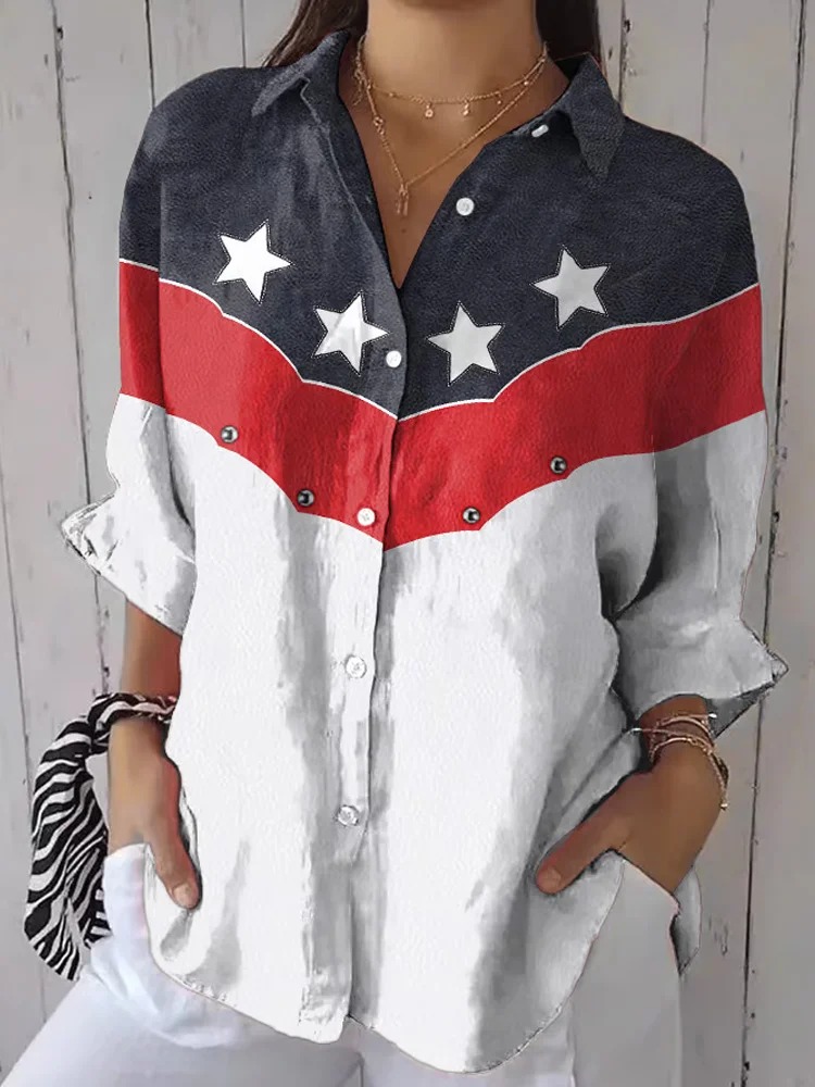 Women's Independence Day Print Casual Shirt