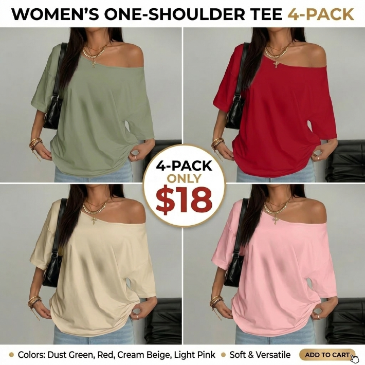 Women's Asymmetrical Shoulder Top, Trendy Fashion Short Sleeve Blouse