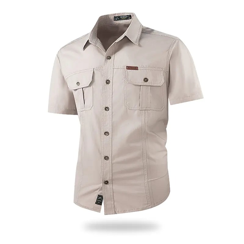Men's Lightweight Multi-Pocket Short Sleeve Work Shirt Casual Outdoor Summer Utility Shirt