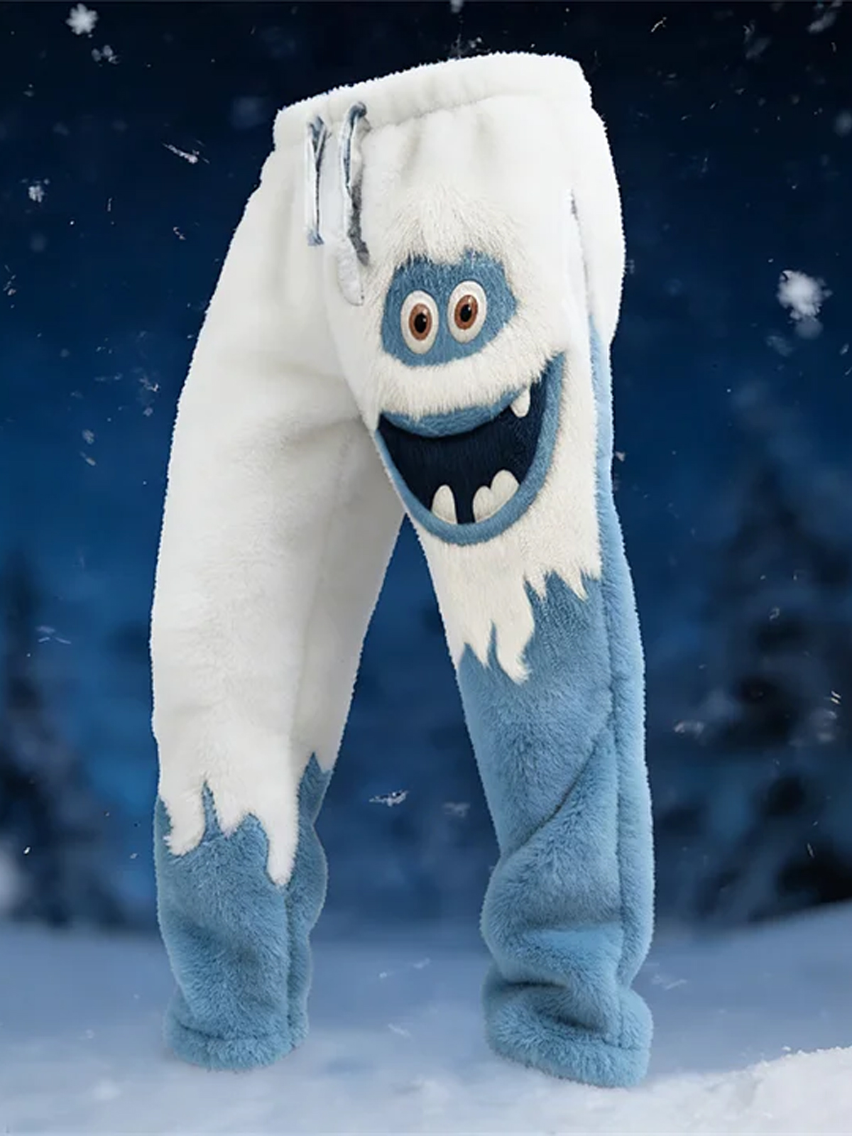 Men's Contrasting Color Cartoon Ice Monster Print Casual Flannel Pants