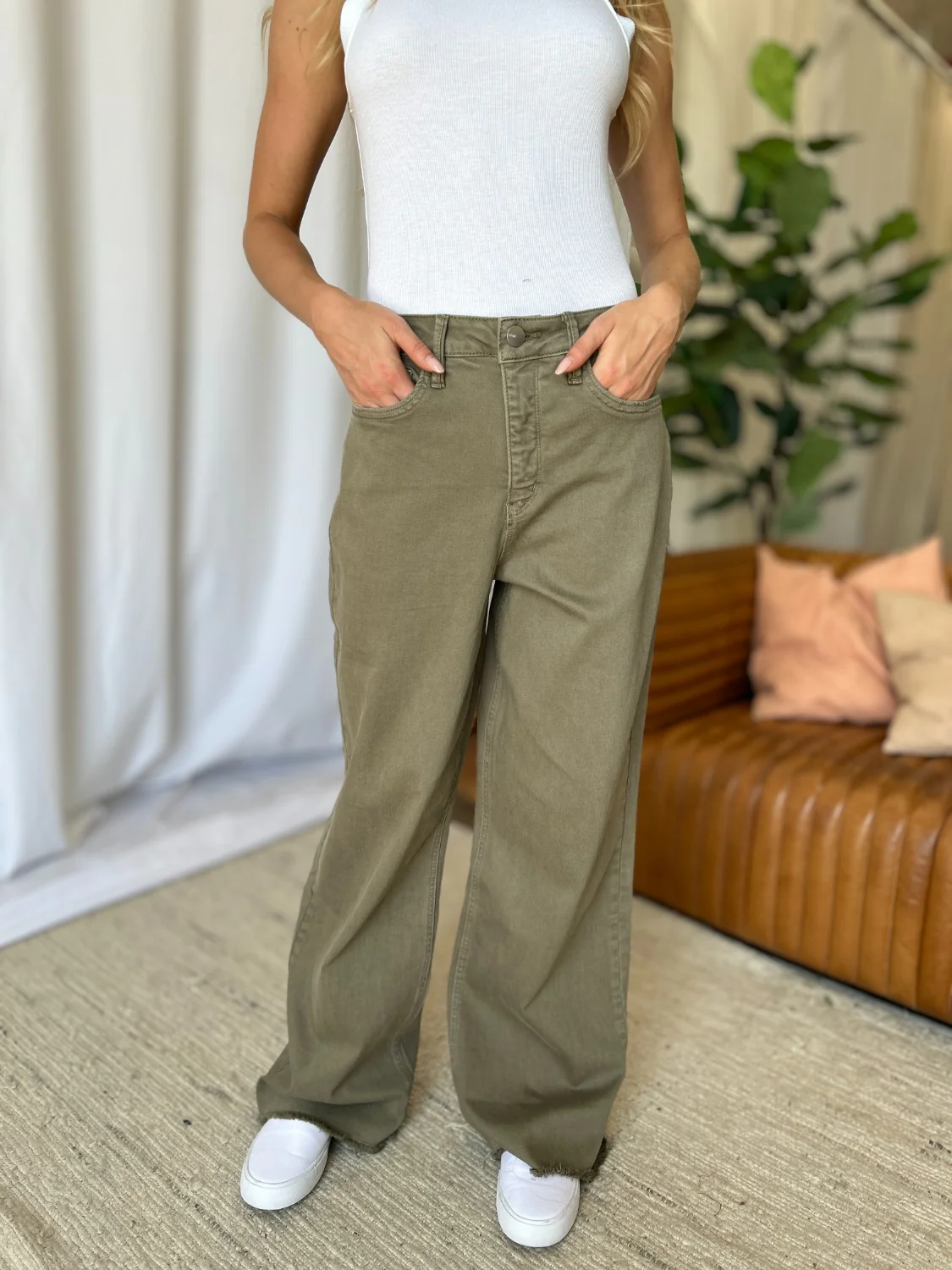 Full Size High Rise Garment Dye Wide Leg  Jeans