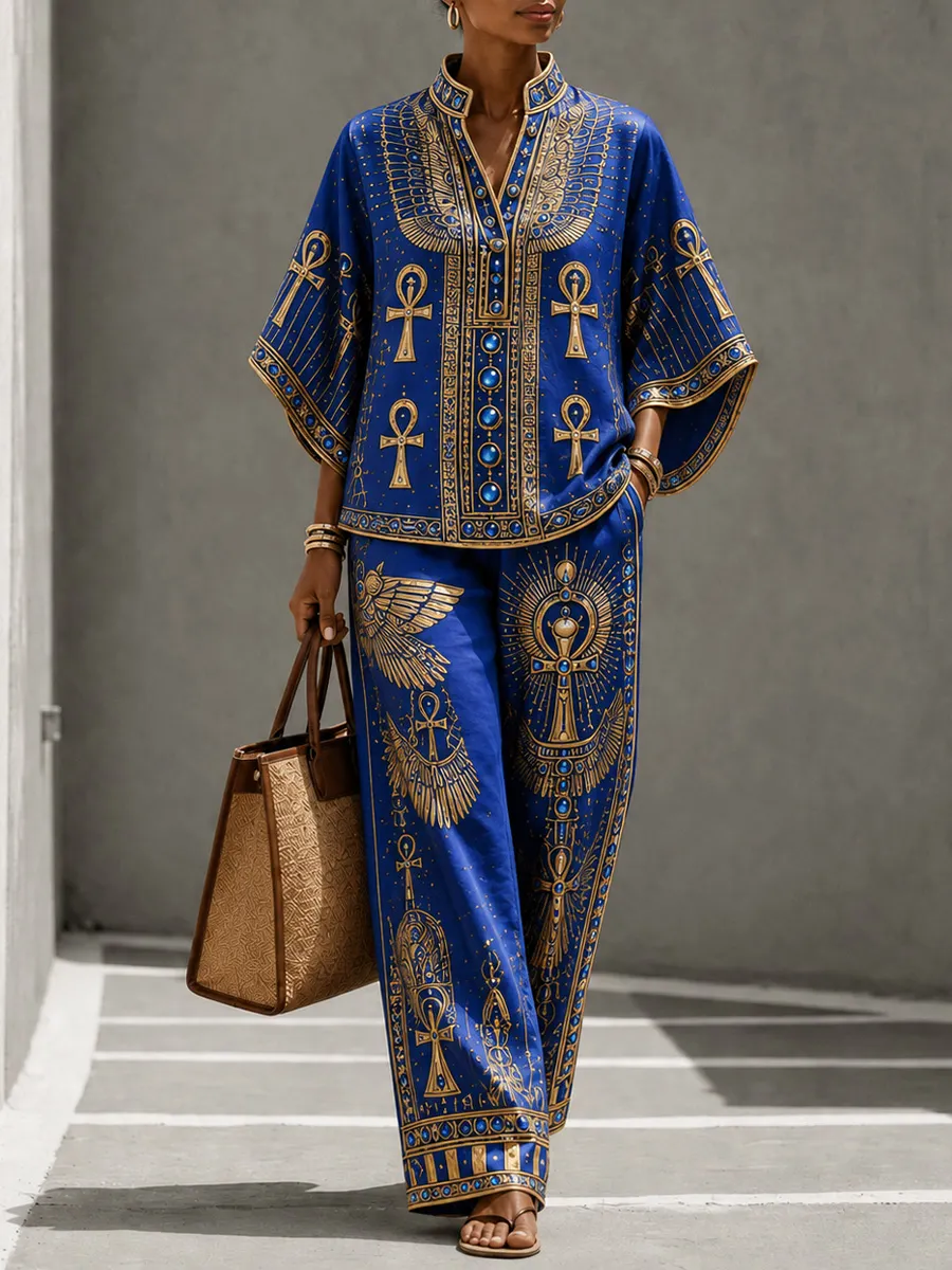 Art Graphic Print Casual Cotton-Linen Set