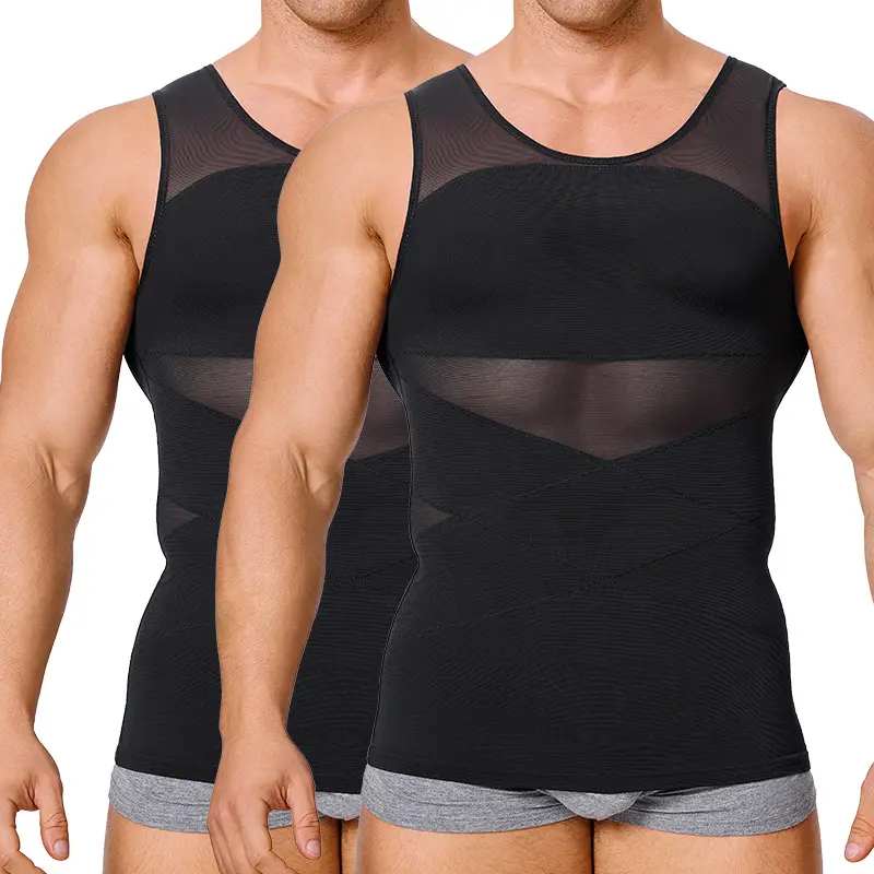 【2 pack】Men's Compression Shirt Shapewear Tanktop Menboobs And Tummy Control Fajas Undershirt