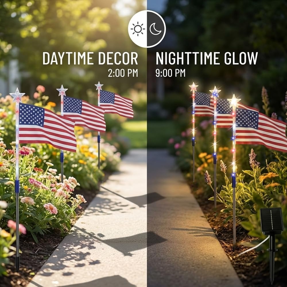 Outdoor Home Solar LED Lights US Flag Decoration Outdoor Flag