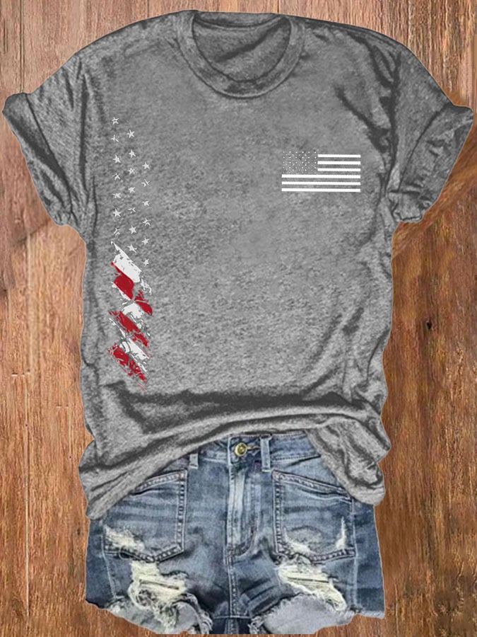 Women'S American Independence Day Flag Print Casual T-Shirt