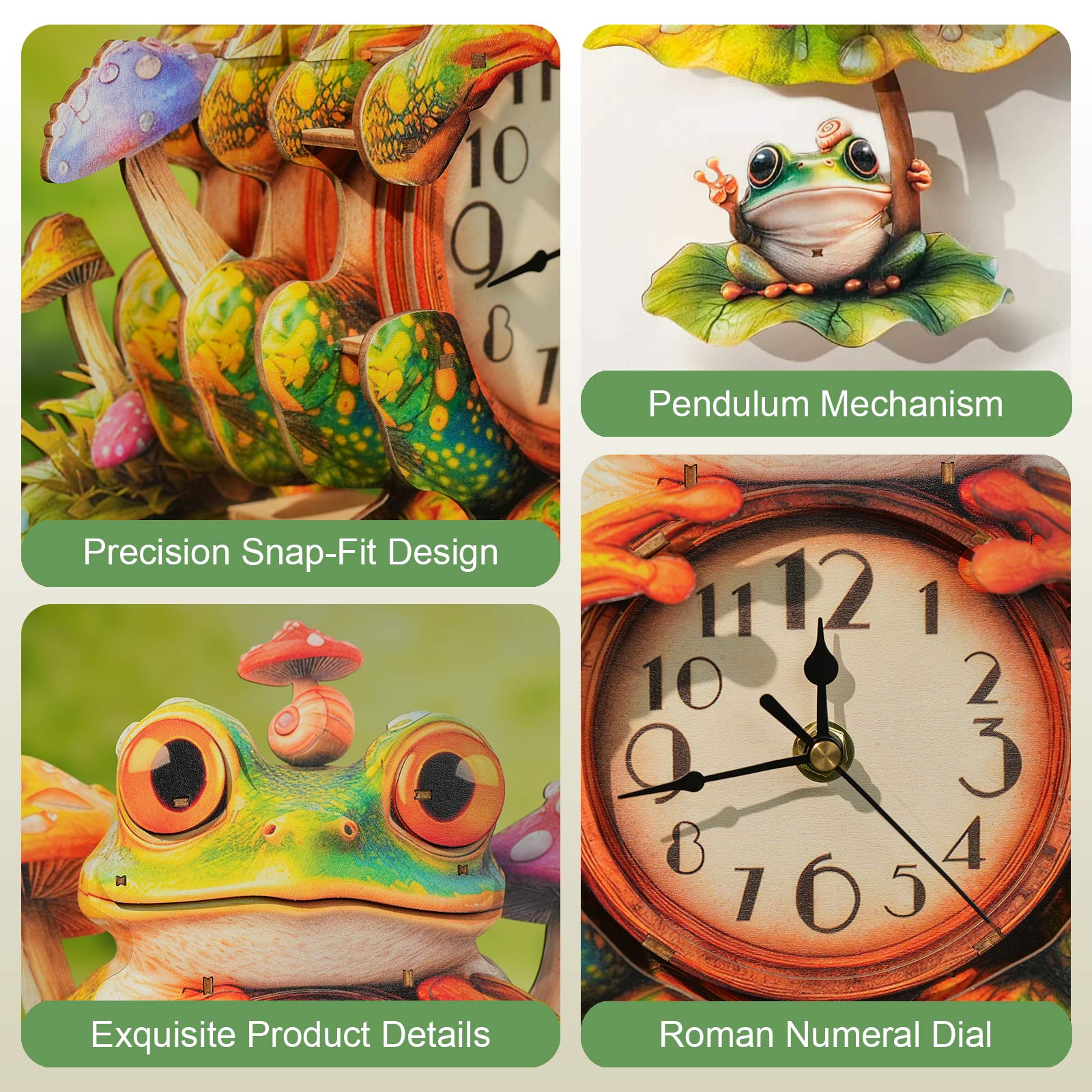 FrogDIY Wooden Clock, 3D Puzzle Craft Kit