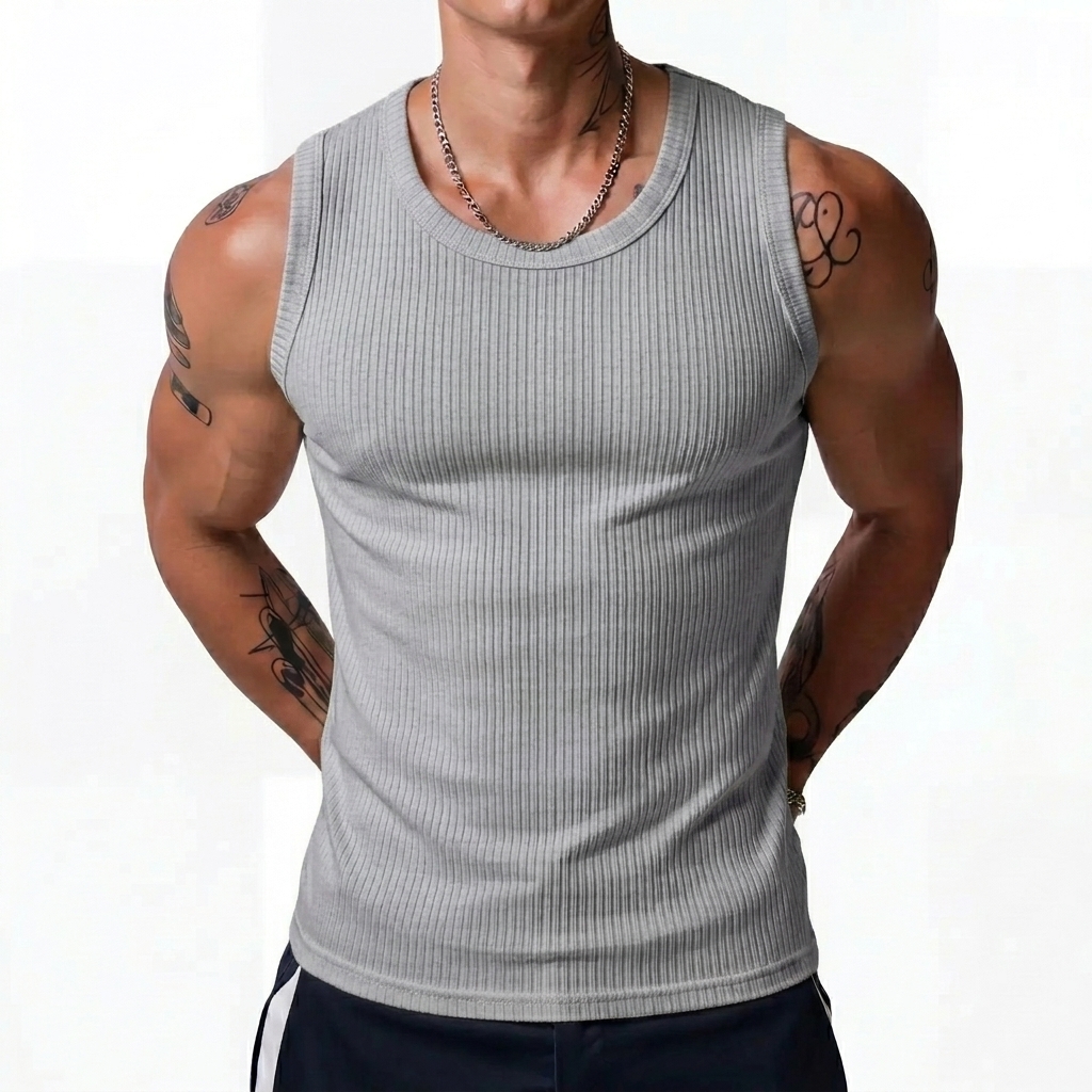 Men's Wide Strap Ribbed Muscle Tank Top