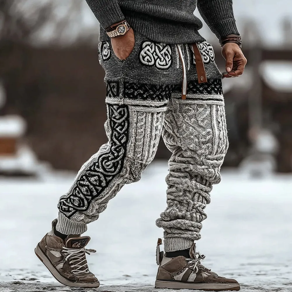 Men's Viking Tribal Celtic Symmetrical Pattern Art Cozy Knit Pants