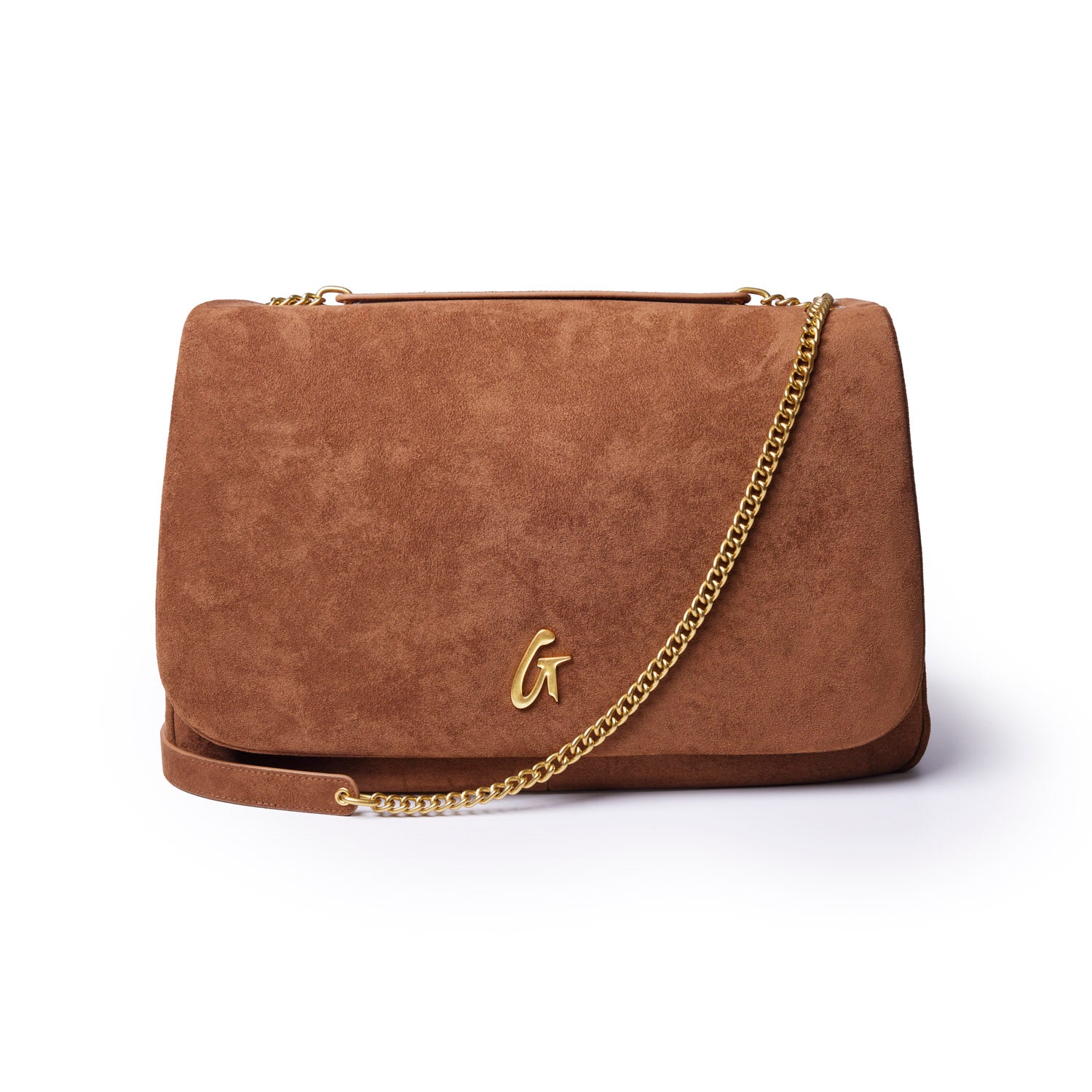 LARGE SUEDE FLAP BAG - BROWN