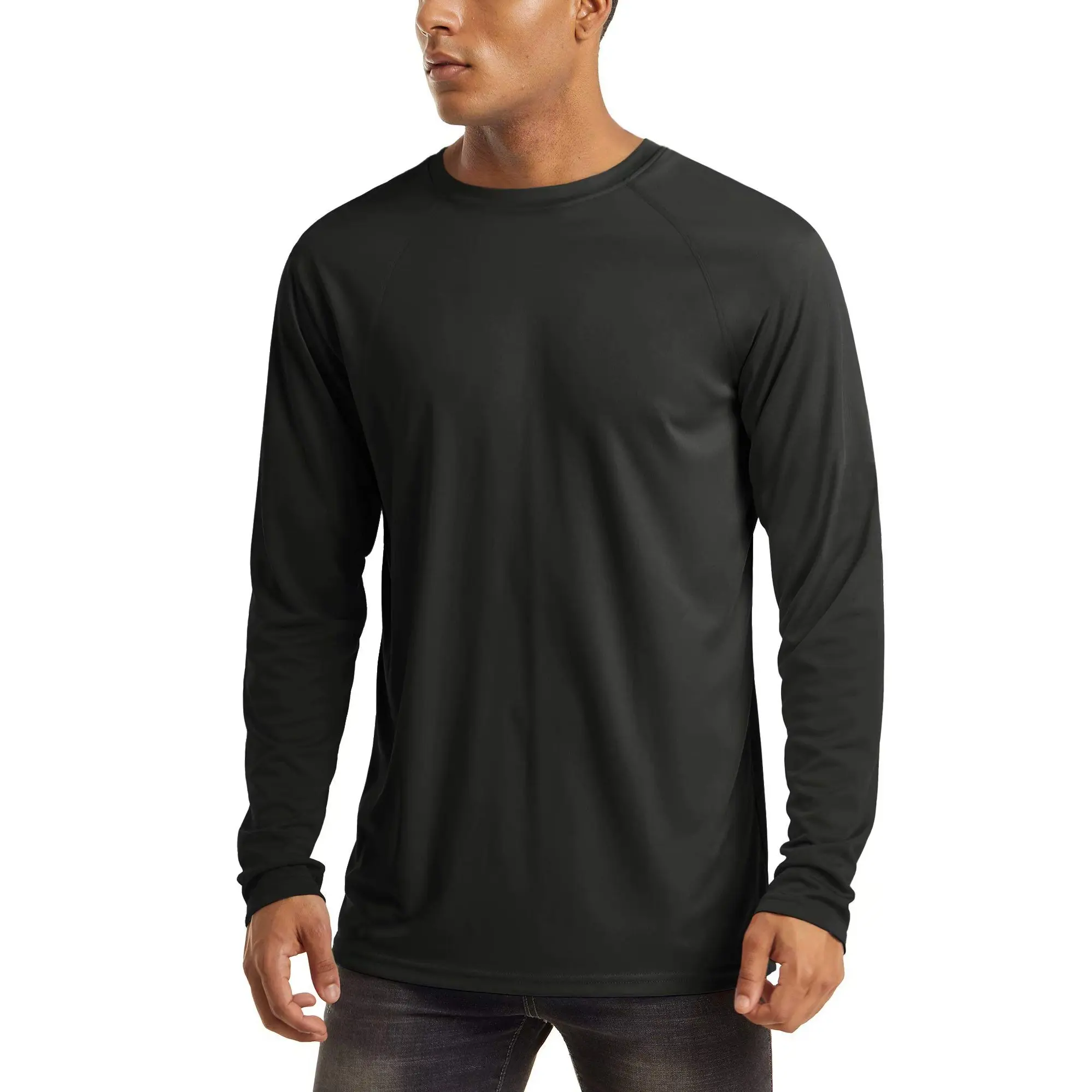 Men's Long-Sleeve Athletic Top — UPF 50+ Sun Protection, Quick-Drying, Lightweight Summer Sports Shirt
