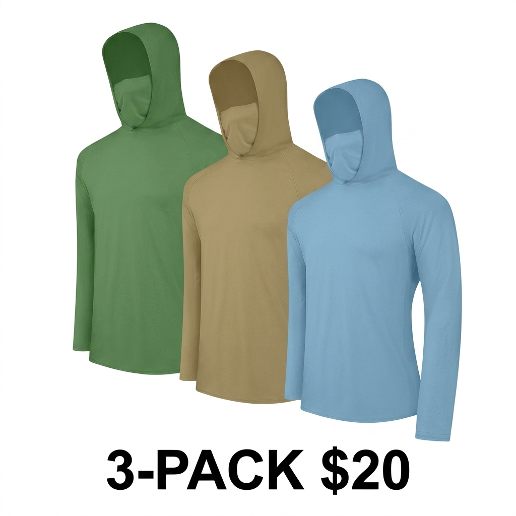 Men's 6-Pack Lightweight Hoodies – UPF Sun Protection, Quick Dry, Breathable, with Face Mask