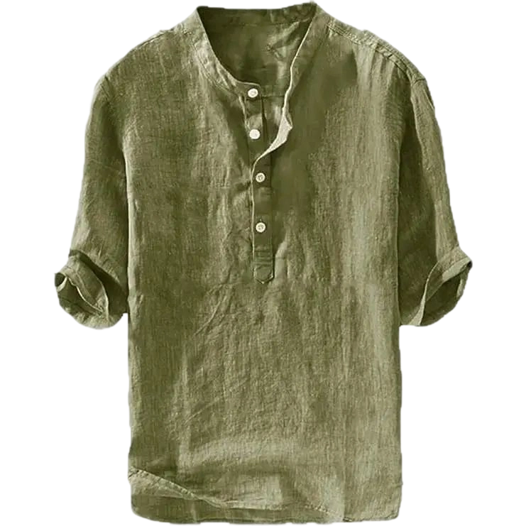 Mens 70% Cotton 30% Linen Shirts Casual Cotton 3/4 Sleeve Regular-Fit Henley T-Shirt Summer Lightweight Beach Yoga Tops