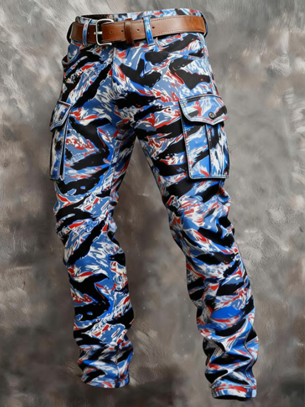 Men's Abstract Camouflage Print Casual Cargo Pants