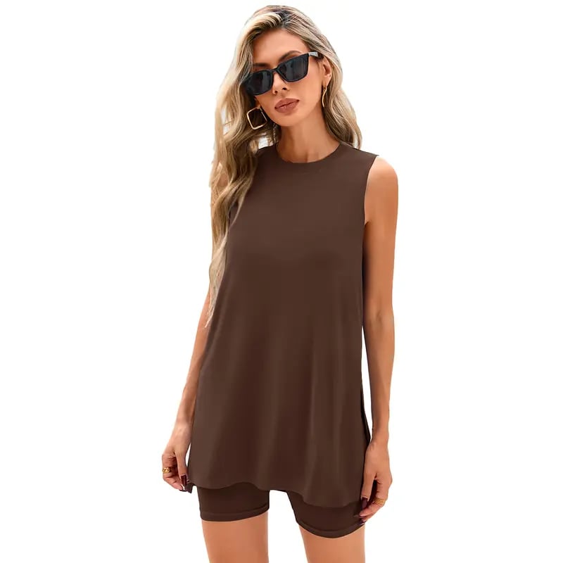 Sleeveless Crewneck Women's 2 Piece Sets