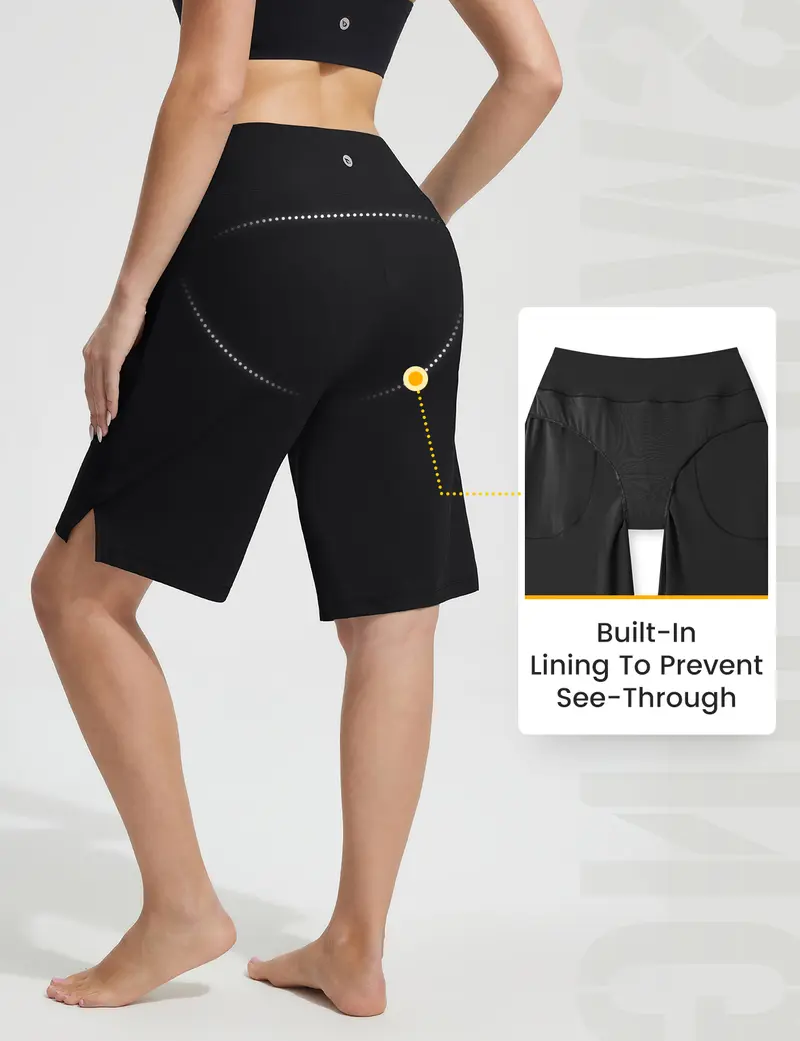 Women's High Waist Swim Shorts – Knee Length Bermuda Bottoms with Liner & Pockets, Quick Dry Stretch Swimwear for Beach & Pool