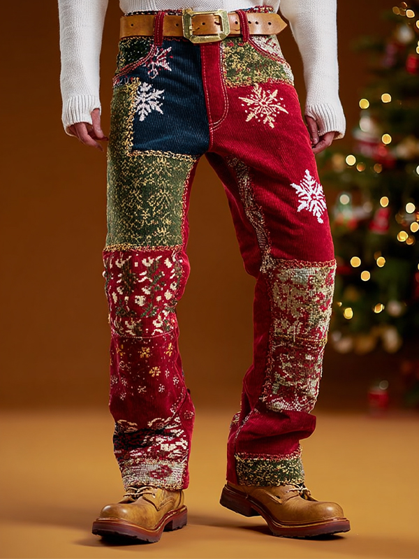 Men's Christmas Snowflakes Art Print Casual Corduroy Pants