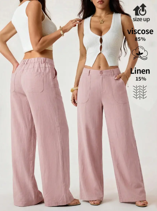 Women's Classical Chic Linen Palazzo Pants Summer Flowy Loose Wide Straight Leg Beach Trousers