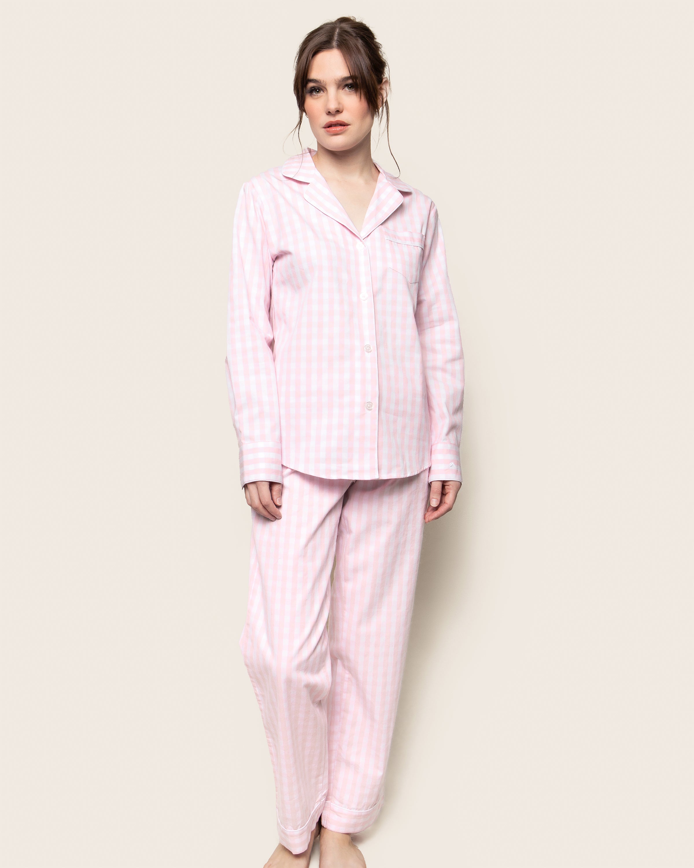 Women's Twill Pajama Set in Pink Gingham