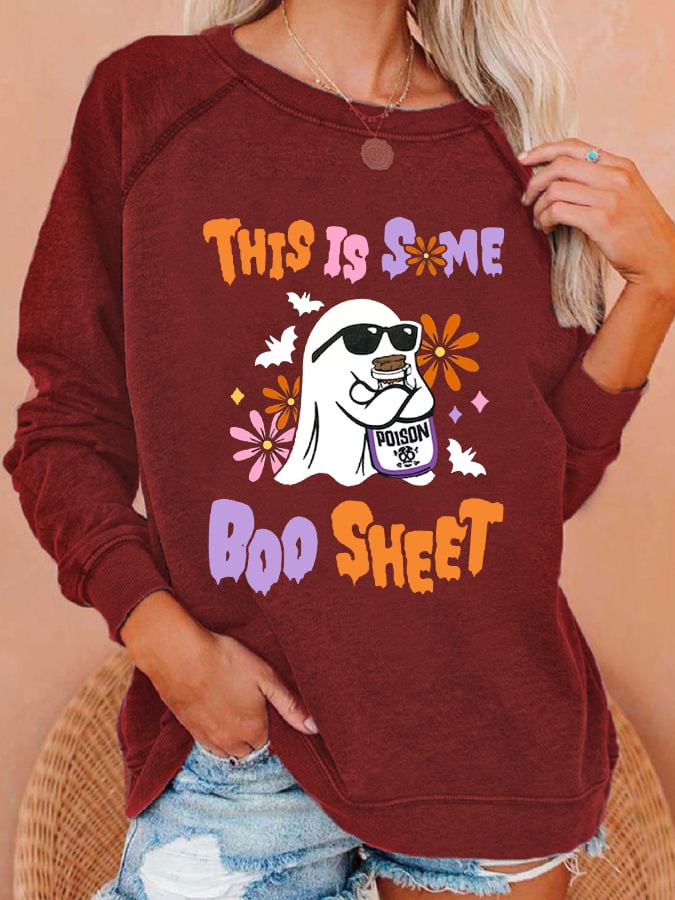 Women's This Is Some Boo Sheet  Funny Halloween Ghost Casual Sweatshirt
