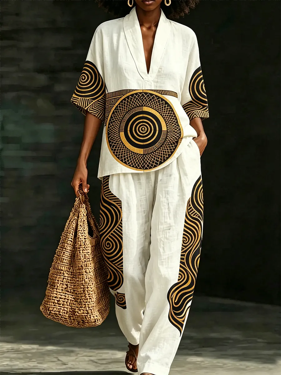 Women's Tribal-Style Artistic Print Two-Piece Set