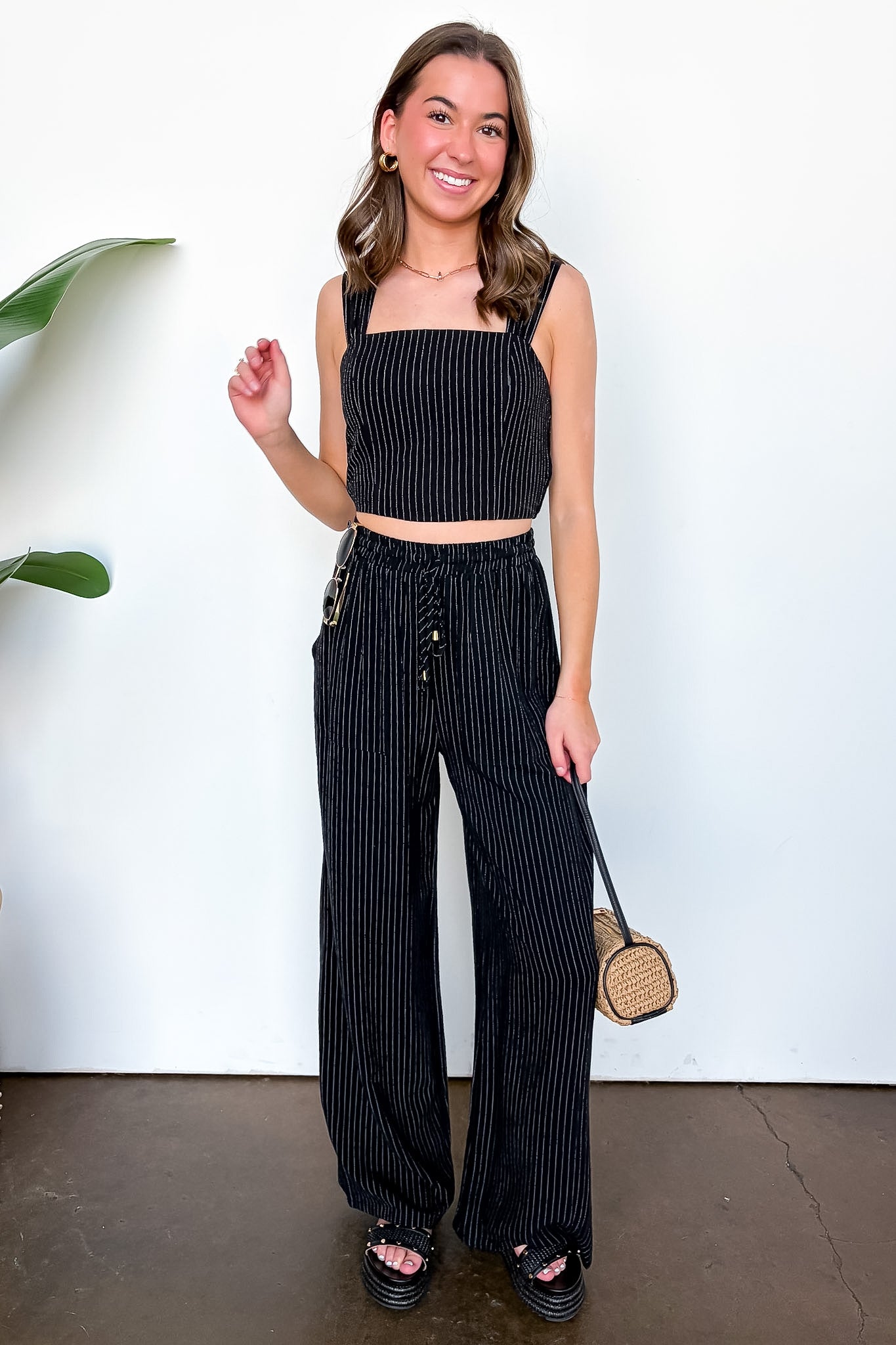 Striped Linen Smock Waist Pants