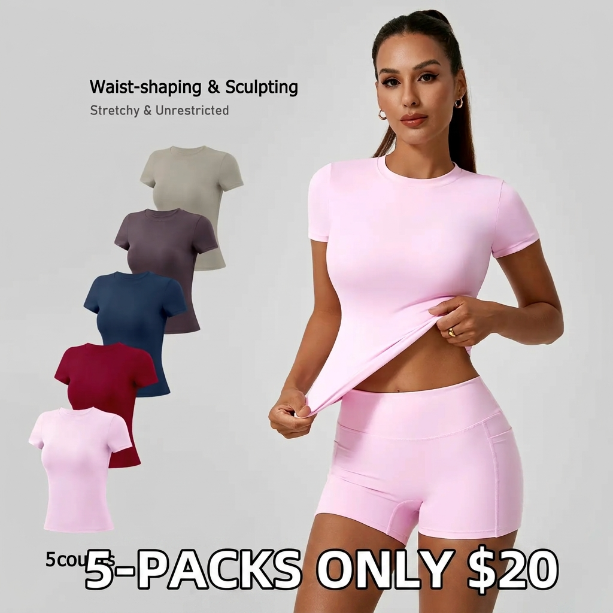 Women’s Slim-Fit Sports T-Shirt Set (Moisture-Wicking Nylon Activewear)