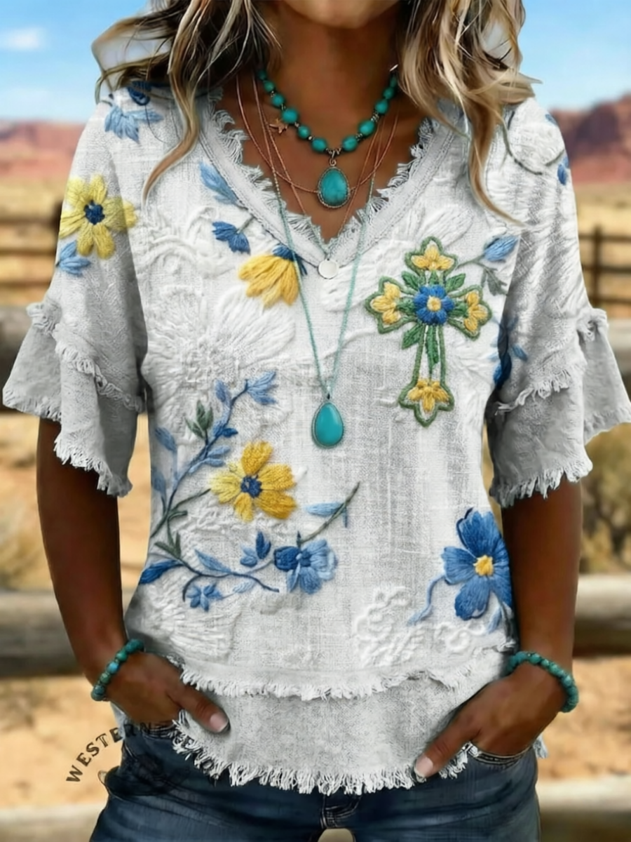 Women's 250th Anniversary Flower Casual Top