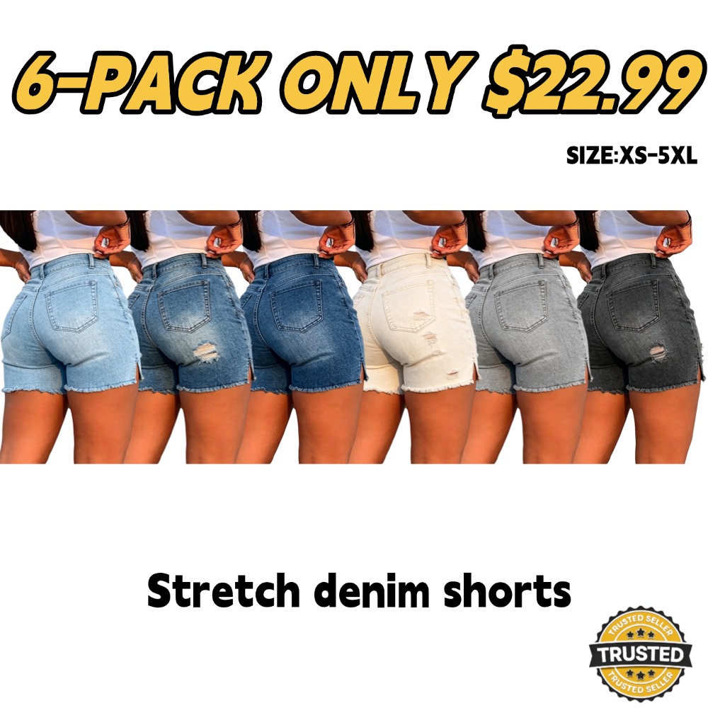 Women's light blue high-waisted stretch denim shorts