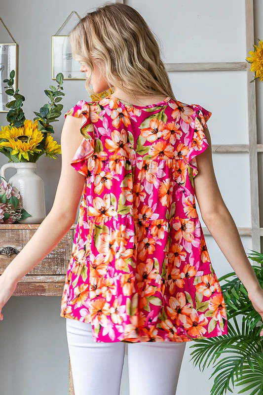Butterfly Sleeve Floral Tiered Top