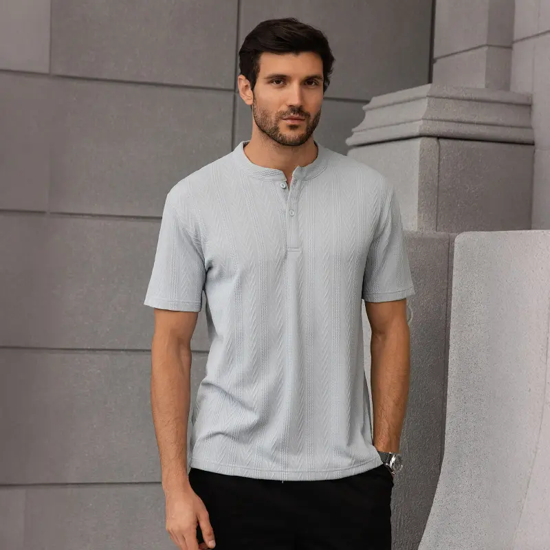 Men’s Textured Henley T-Shirt Short Sleeve Casual Top – Lightweight Breathable Summer Shirt