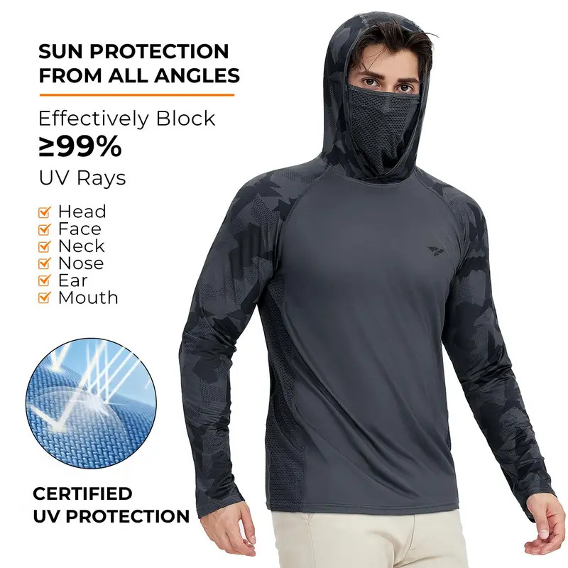 Men's Sun Protection Hoodie (with Face Mask/Neck Gaiter) — UPF 50+ UV Protection