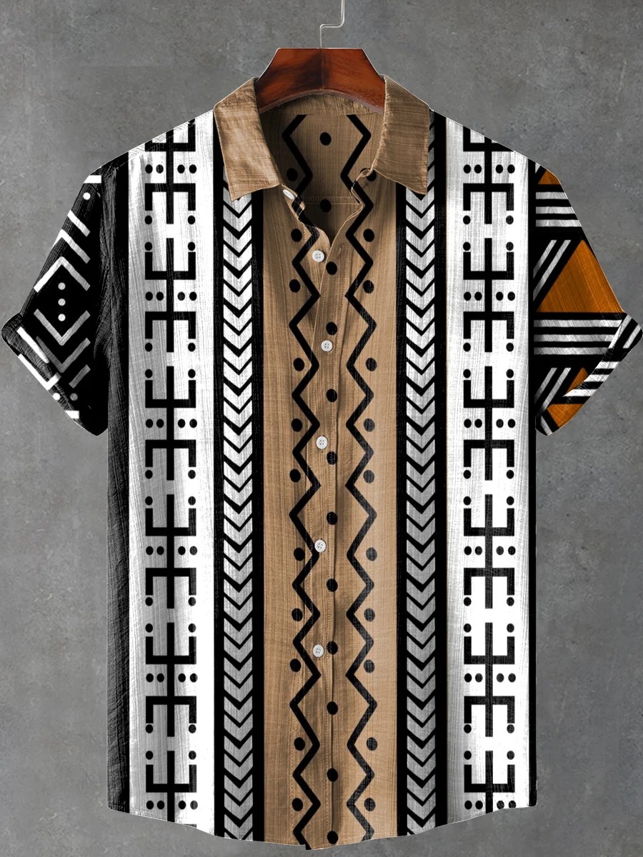 Africa Tribal Stripes Art Print Casual 100% Cotton Shirt