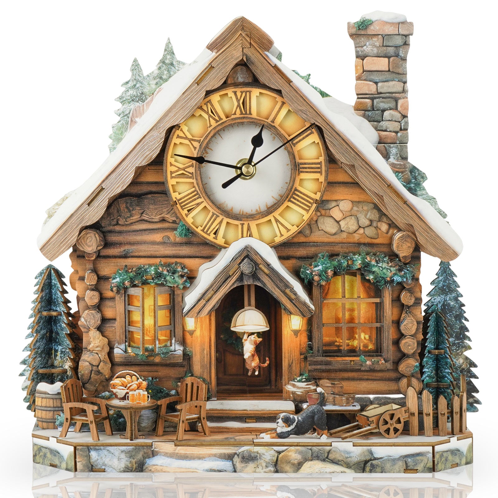 Swiss Chalet DIY Wooden Clock, 3D Puzzle Craft Kit