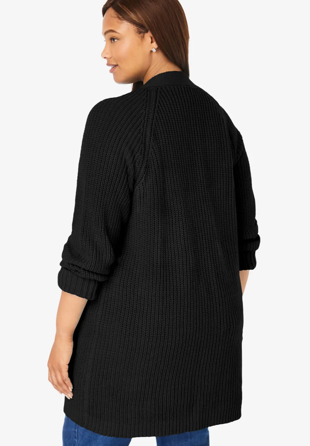 Button-Front Shaker Cardigan