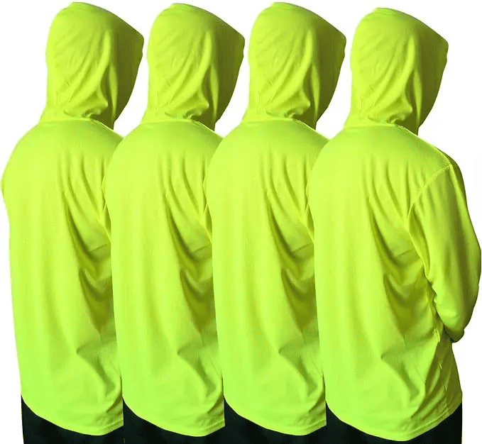 4 SHIRT PACK Hi Vis Long Sleeve Safety Shirt With Hoodie