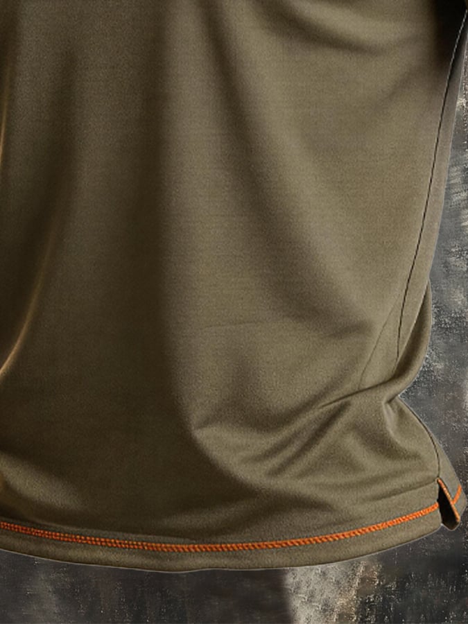 Men's Retro Color-Block 100% Cotton Stretch Short-Sleeve Henley T-Shirt